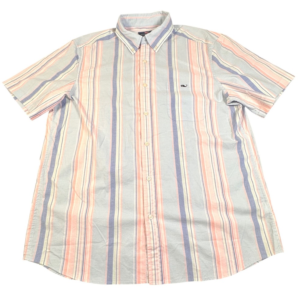 NWT Vineyard Vines Mens Awning‎ Stripe SS Classic Fit Shirt Jake Blue Large